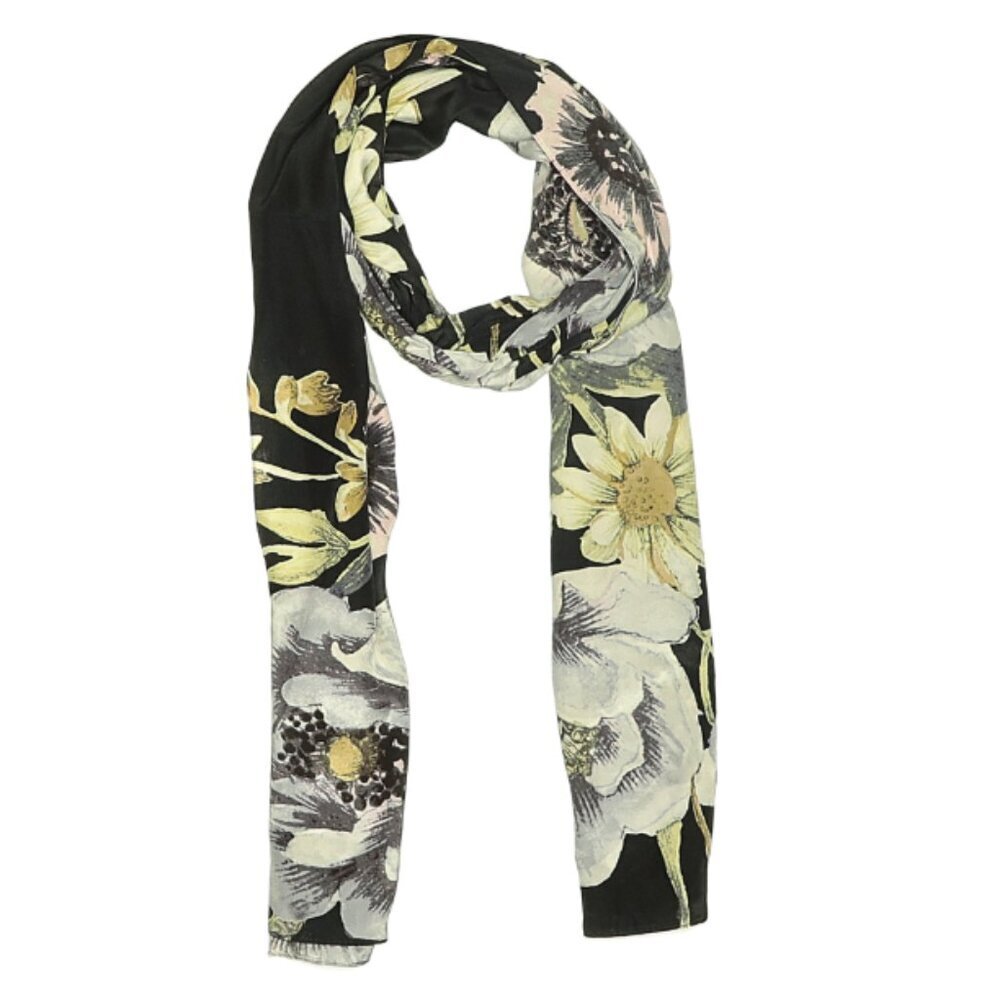 Cynthia Rowley Floral Scarf, Yellow White Black Pink, Silky Lightweight